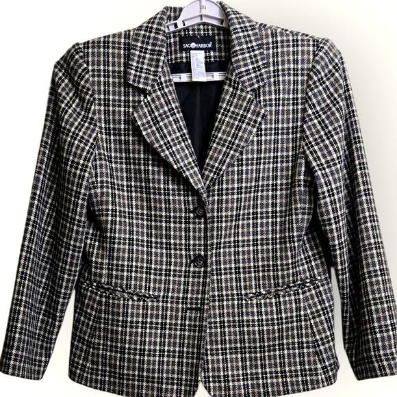 Sage Harbor Plaid Wool Blend Blazer – Women’s Size 14 Career Jacket - Picture 1 of 11